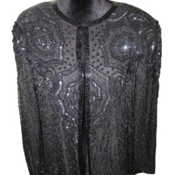 Adrianna Papell Sweaters - Adrianna Papell Evening 100% Italian Silk Hand Beaded Jacket Medium 10 Vintage